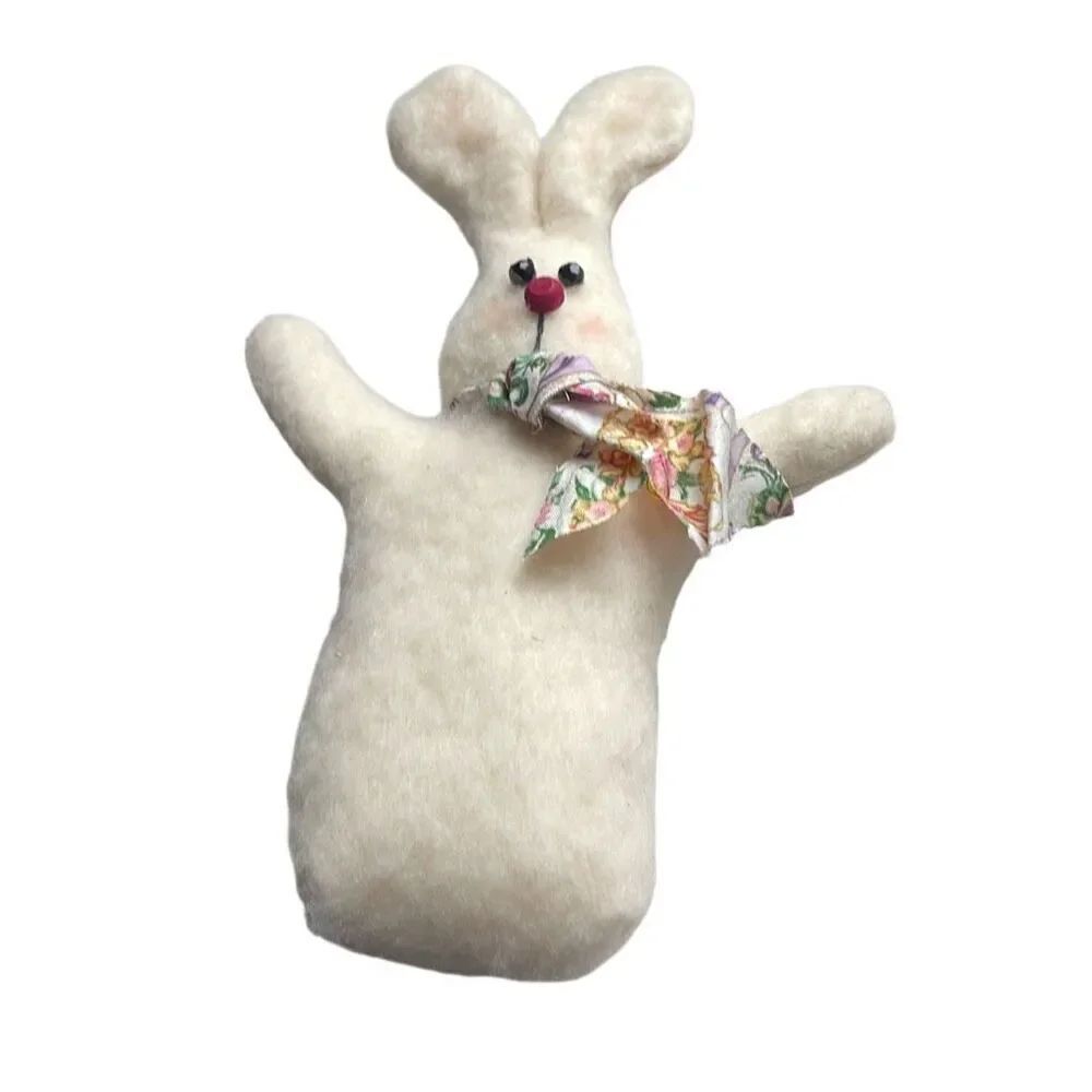 Primitive off white wool felted bunny beans in bottom.